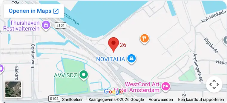 Kaart met de locatie van XL Fiber aan de Nieuwe Hemweg 26 in Amsterdam